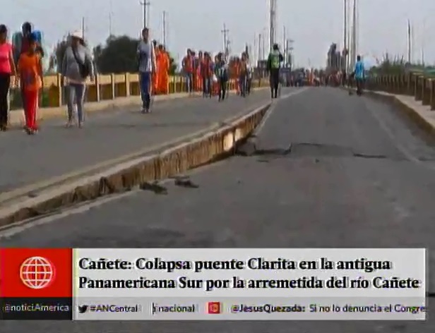 Cañete: puente Clarita se hunde por aumento de caudal de río - América Televisión