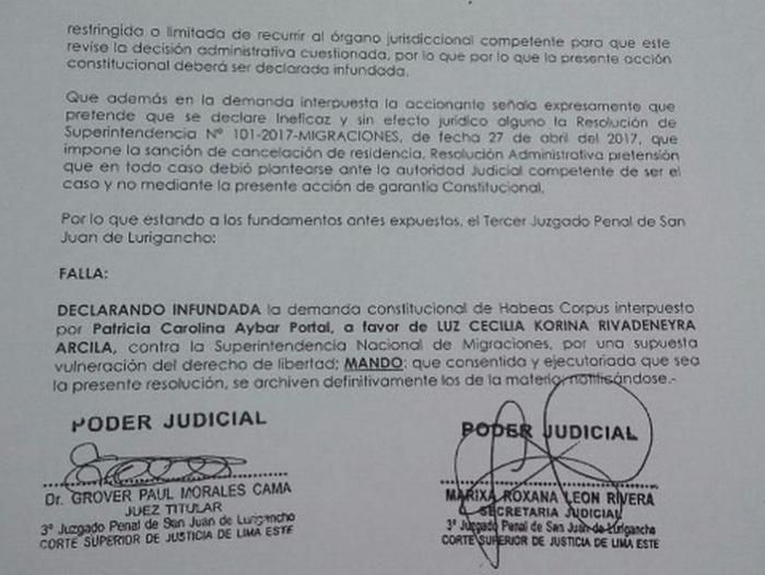 Rechazan habeas corpus que presentó Korina Rivadeneira
