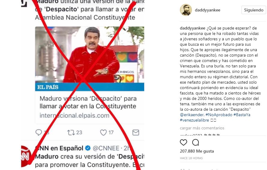 Daddy Yankee molesto por versión de 'Despacito' que presentó Nicolás Maduro
