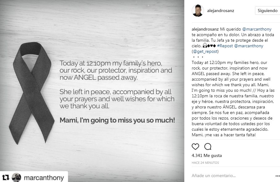 Alejandro Sanz dedicó mensaje de apoyo a Marc Anthony tras la muerte de su madre